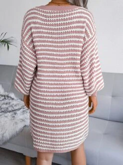 Women's Sweater Dress Jumper Dress Casual Dress Mini Dress Active Multicolor Outdoor Casual Daily Holiday V Neck Long Sleeve Patchwork 2023 Loose Fit Pink Blue Khaki S M L -Tesla Style dujpao1692947786462