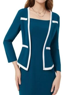 Women's Work Dress Sheath Dress Fashion Midi Dress Patchwork Fake Two Piece Square Neck 3/4 Length Sleeve Plain Regular Fit Black Pink Red Summer Spring S M L XL XXL -Tesla Style dukjqe1684322604314