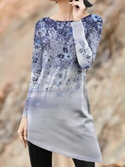 Women's Work Dress Casual Dress Fashion Winter Dress Daily Mini Dress Print Crew Neck Long Sleeve Floral Regular Fit Pink Blue Purple Fall Winter S M L XL XXL -Tesla Style dunetr1694426128256