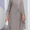 Women‘s Party Dress Cocktail Dress Wedding Guest Dress Midi Dress Gray 3/4 Length Sleeve Pure Color Sparkly Glitter Sequins Spring Fall Winter Crew Neck Fashion Wedding Guest Summer Dress 2023 -Tesla Style dutitf1694672227729