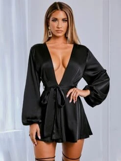 Women's Party Dress Satin Dress Sexy Dress Mini Dress Black Pink Long Sleeve Pure Color Backless Spring Fall Winter V Neck Fashion Winter Dress Fall Dress Slim 2022 S M L XL -Tesla Style dvnsdi1599119130541