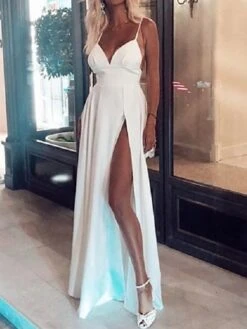 Women's Party Dress Satin Dress Emerald Green Dress Long Dress Maxi Dress White Pink Wine Sleeveless Pure Color Split Summer Spring Spaghetti Strap Elegant Party Vacation Spring Dress 2023 S M L XL -Tesla Style dvpzqv1644836940418