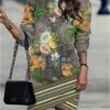 Women's Casual Dress Sweatshirt Dress Winter Dress Floral Plaid Ruched Print Turtleneck Mini Dress Fashion Streetwear Outdoor Daily Long Sleeve Loose Fit Yellow Red Green Fall Winter S M L XL XXL -Tesla Style dwmnym1694594392046