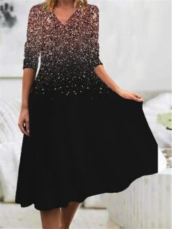 Women's Work Dress Casual Dress Swing Dress Fashion Winter Dress Daily Midi Dress Print V Neck Long Sleeve Ombre Regular Fit Pink Blue Purple Fall Winter S M L XL XXL -Tesla Style dwyepe1694426137301