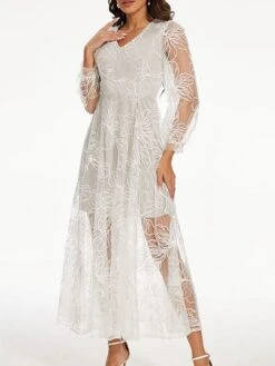 Women's Party Dress Homecoming Dress White Dress Long Dress Maxi Dress White Long Sleeve Floral Lace Spring Fall Winter V Neck Vintage Wedding Guest Fall Dress 2023 S M L XL XXL -Tesla Style dxagob1688378810443