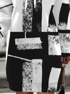 Women's Casual Dress Hoodie Dress Winter Dress Geometric Plaid Print Hooded Mini Dress Fashion Streetwear Outdoor Daily Long Sleeve Loose Fit Black Fall Winter S M L XL XXL -Tesla Style dxjlha1694056780956