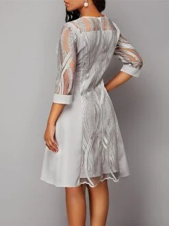Women's Party Dress Lace Dress Homecoming Dress Midi Dress Gray 3/4 Length Sleeve Pure Color Lace Fall Winter Autumn Crew Neck Fashion Winter Dress Wedding Guest Birthday 2023 S M L XL XXL 3XL 4XL 5XL -Tesla Style dxkbha1697092734354