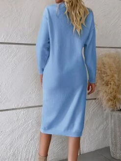 Women's Sweater Dress Winter Dress Jumper Dress Midi Dress Button Outdoor Work Street Fashion Modern Crew Neck Long Sleeve 2023 Loose Fit Black White Blue Color S M L XL Size -Tesla Style dybewr1694602809691