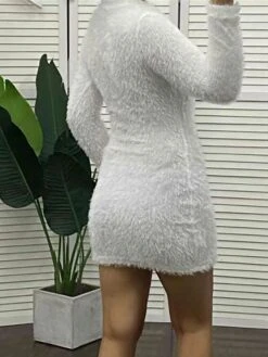 Women's Sweater Dress Winter Dress Jumper Dress Mini Dress Ruched Daily Date Going Out Fashion Basic Crew Neck Long Sleeve 2023 Regular Fit White Color S M L XL XXL Size -Tesla Style dyitho1694425633499