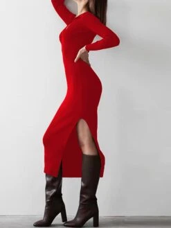 Women's Sweater Dress Winter Dress Jumper Dress Long Dress Maxi Dress Button Street Daily Holiday Fashion Streetwear Shirt Collar Long Sleeve 2023 Regular Fit Black Red Blue Color S M L Size -Tesla Style dymeve1692938957928