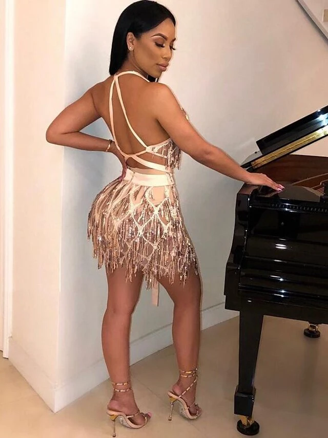 Women's Fringe Dress Sequin Dress Holiday Dress Mini Dress Silver Black Wine Sleeveless Pure Color Sequins Summer Spring Deep V Hot Party Summer Dress 2023 S M L XL 9 Women's Fringe Dress Sequin Dress Holiday Dress Mini Dress Silver Black Wine Sleeveless Pure Color Sequins Summer Spring Deep V Hot Party Summer Dress 2023 S M L XL - Image 7