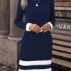 Women's Casual Dress Sweatshirt Dress Winter Dress Stripe Print Crew Neck Midi Dress Active Fashion Outdoor Daily Long Sleeve Regular Fit Navy Blue Fall Winter S M L XL XXL -Tesla Style dzhamk1696523546441