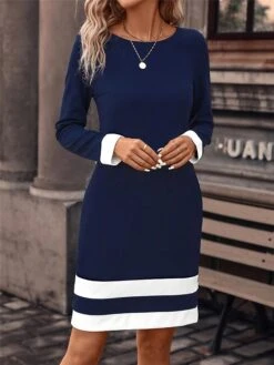 Women's Casual Dress Sweatshirt Dress Winter Dress Stripe Print Crew Neck Midi Dress Active Fashion Outdoor Daily Long Sleeve Regular Fit Navy Blue Fall Winter S M L XL XXL