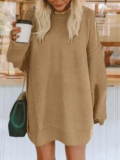 Women's Sweater Dress Jumper Dress Casual Dress Long Dress Maxi Dress Fashion Pure Color Outdoor Daily Vacation Going Out Crew Neck Long Sleeve Patchwork 2023 Loose Fit Black Rusty Red Orange S M L XL -Tesla Style dzpxaf1695643857999