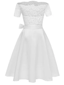 Women‘s Homecoming Party Dress Wedding Guest Dress Knee Length Dress White Pink Wine Navy Blue Short Sleeve Pure Color Plus High Low Bow Spring Summer Off Shoulder Elegant Formal 2022 S M L XL XXL -Tesla Style eabotp1631586789425