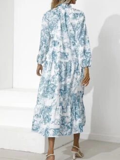 Women's Work Dress Swing Dress Semi Formal Dress Fashion Midi Dress Print Stand Collar Long Sleeve Floral Loose Fit Red Blue Green Fall S M L XL XXL -Tesla Style eadhht1693300608151