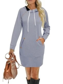 Women's Casual Dress Hoodie Dress Plain Dress Mini Dress Pocket Outdoor Daily Going Out Active Fashion Hooded Long Sleeve 2023 Loose Fit Black Red Green Color S M L XL XXL Size -Tesla Style earawm1693558008063