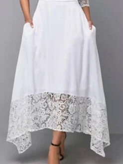 Women‘s Party Dress Wedding Guest Dress Lace Dress White Dress Long Dress Maxi Dress White 3/4 Length Sleeve Pure Color Lace Winter Fall Autumn Cold Shoulder Elegant Spring Dress 2023 S M L XL XXL -Tesla Style ebewjm1647444230339