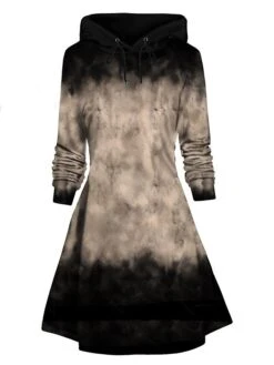 Women's Casual Dress Hoodie Dress Winter Dress Tie Dye Pocket Print Hooded Mini Dress Fashion Streetwear Outdoor Daily Long Sleeve Loose Fit Blue Khaki Gray Fall Winter S M L XL XXL