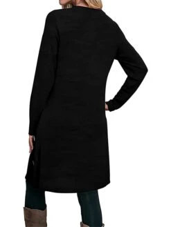 Women's Work Dress Casual Dress A Line Dress Fashion Daily Mini Dress Button Pocket Crew Neck Long Sleeve Plain Loose Fit Black Pink Gray Fall Winter S M L XL XXL -Tesla Style ebyqhi1697185361101