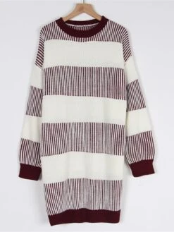 Women's Sweater Dress Winter Dress Jumper Dress Mini Dress Patchwork Outdoor Street Daily Fashion Streetwear Crew Neck Long Sleeve 2023 Loose Fit Wine Khaki Dark Blue Color S M L Size -Tesla Style ebzeny1692095291842