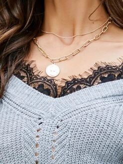 Women's Sweater Dress Winter Dress Jumper Dress Mini Dress Patchwork Cold Shoulder Daily Date Going Out Active Fashion V Neck Long Sleeve 2023 Loose Fit Black Blue Gray Color S M L XL Size -Tesla Style eccwks1692857019732