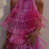 Women's Party Dress Fringe Dress Wedding Guest Dress Mini Dress Aqua Blue Pink Purple Sleeveless Pure Color Tassel Fringe Summer Spring Fall Halter Neck Party Vacation Summer Dress 2023 S M L XL -Tesla Style ecduyt1684293744091