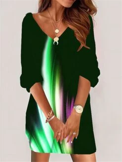 Women's Casual Dress Sweatshirt Dress Summer Dress Ombre Print V Neck Mini Dress Fashion Streetwear Outdoor Daily 3/4 Length Sleeve Loose Fit Yellow Wine Green Summer Spring S M L XL XXL -Tesla Style edajcy1691053523396