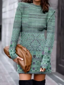 Women's Sweater Dress Jumper Dress Casual Dress Mini Dress Warm Geometric Tribal Outdoor Daily Vacation Going Out Crew Neck Long Sleeve 2023 Regular Fit Light Green Blue Purple S M L XL XXL 3XL -Tesla Style edfhln1693978826699