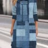 Women's Casual Dress Hoodie Dress Midi Dress Warm Fashion Outdoor Vacation Going Out Hoodie Print Geometric Loose Fit Blue S M L XL XXL -Tesla Style edpgnp1696732745695