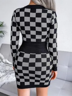 Women's Sweater Dress Jumper Dress Casual Dress Mini Dress Fashion Plaid Outdoor Daily Vacation Going Out V Neck Long Sleeve 2023 Loose Fit Black Yellow Wine One Size -Tesla Style edrktq1694756670979