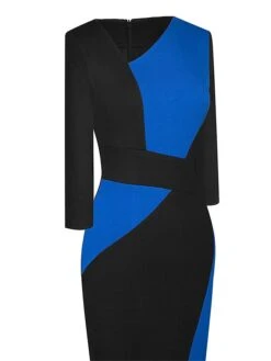 Women's Work Dress Sheath Dress Semi Formal Dress Fashion Midi Dress Patchwork V Neck 3/4 Length Sleeve Color Block Regular Fit Black Red Navy Blue Fall Winter S M L XL XXL -Tesla Style edvspm1692610639299