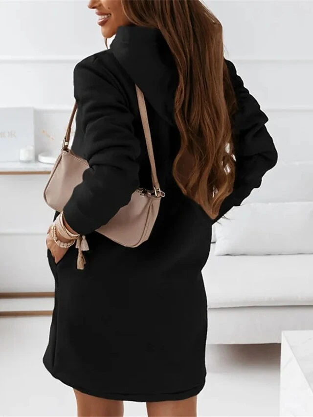 Women‘s Hoodie Dress Winter Dress Knee Length Dress Black Khaki Brown Long Sleeve Fall Solid Color Patchwork Winter Casual Loose S M L XL XXL XXXL 6 Women‘s Hoodie Dress Winter Dress Knee Length Dress Black Khaki Brown Long Sleeve Fall Solid Color Patchwork Winter Casual Loose S M L XL XXL XXXL - Image 4