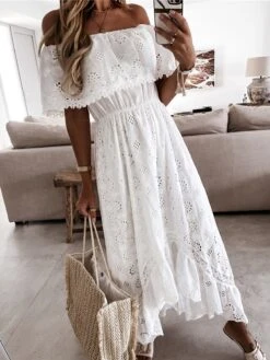 Women's Party Dress Casual Dress Swing Dress Long Dress Maxi Dress White Short Sleeve Pure Color Lace Summer Spring Off Shoulder Vacation 2023 S M L XL 16 Women's Party Dress Casual Dress Swing Dress Long Dress Maxi Dress White Short Sleeve Pure Color Lace Summer Spring Off Shoulder Vacation 2023 S M L XL -Tesla Style efwnyx1642500735001