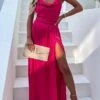 Women's Prom Dress Party Dress Satin Dress Pink Dress Long Dress Maxi Dress Fuchsia Khaki Sleeveless Pure Color Backless Summer Spring Fall Spaghetti Strap Fashion Birthday Evening Wedding Guest 2023 -Tesla Style egfhbf1663237136243