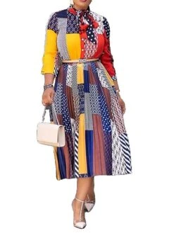 Women's Sheath Dress Swing Dress Church Dress Midi Dress Rainbow 3/4 Length Sleeve Color Block Patchwork Fall Winter Autumn Crew Neck Vacation 2023 S M L XL XXL -Tesla Style eggisq1653293348631