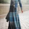 Women's Work Dress Casual Dress A Line Dress Fashion Winter Dress Daily Long Dress Maxi Dress Print Crew Neck Long Sleeve Geometric Plaid Regular Fit Yellow Blue Green Fall Winter S M L XL XXL