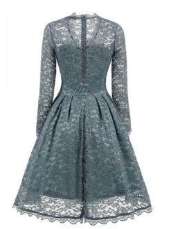 Women's Party Dress Lace Dress Homecoming Dress Knee Length Dress Green Gray Long Sleeve Pure Color Lace Spring Fall Winter V Neck Vintage Party Winter Dress Birthday 2023 S M L XL XXL -Tesla Style egrmye1657534858080