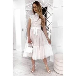 Women's Party Dress Lace Dress Homecoming Dress Midi Dress Black White Pink Sleeveless Pure Color Patchwork Summer Spring Fall Stand Collar Fashion Party Birthday Wedding Guest 2023 S M L XL XXL -Tesla Style egyboq1676871837828