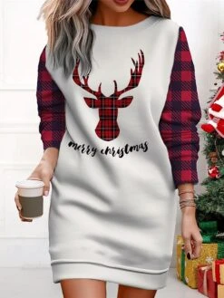 Women's Christmas Casual Dress Sweatshirt Dress Mini Dress Warm Fashion Outdoor Vacation Crew Neck Print Santa Claus Snowman Loose Fit Black White Wine S M L XL XXL -Tesla Style eheady1695365439496