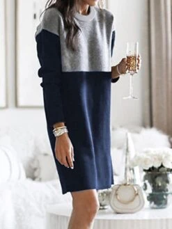 Women‘s Sweater Dress Winter Dress Wine Army Green Dusty Blue Brown Black Long Sleeve Color Block Patchwork Winter Fall Crew Neck Turtleneck Casual S M L XL XXL 3XL Cotton -Tesla Style ehfwew1630305237431