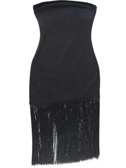 Women's Fringe Dress Bodycon Midi Dress White Black Sleeveless Pure Color Backless Tassel Fringe Spring Summer Strapless Stylish Elegant Sexy Slim 2022 S M L / Party Dress -Tesla Style ehisyd1655372872740