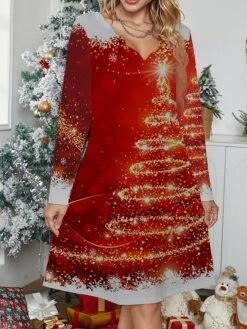 Women's Work Dress Casual Dress Fashion Winter Dress Christmas Daily Mini Dress Print V Neck Long Sleeve Santa Claus Snowman Regular Fit Black Wine Red Fall Winter S M L XL XXL -Tesla Style ehitlg1695888021902