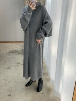 Women‘s Sweater Dress Winter Dress Casual Dress Maxi Dress Brown Apricot Grey Long Sleeve Pure Color Knit Winter Fall Turtleneck High Neck Stylish Casual Modern Fit 2022 One-Size -Tesla Style ehkmmx1664440417045