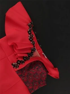 Women's Party Dress Lace Dress Cocktail Dress Midi Dress Red Short Sleeve Pure Color Lace Summer Spring Fall V Neck Fashion Wedding Guest Vacation Summer Dress 2023 S M L XL XXL 3XL 4XL -Tesla Style ehodui1691999414016