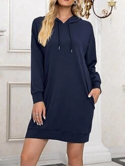 Women's Casual Dress Hoodie Dress Shift Dress Mini Dress Pocket Outdoor Street Daily Active Fashion Hooded Long Sleeve 2023 Loose Fit Black Wine Army Green Color S M L XL XXL Size -Tesla Style ehpqqh1693558122297