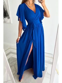 Women's Party Dress Long Dress Maxi Dress Black Blue Khaki Short Sleeve Pure Color Patchwork Fall Autumn V Neck 2023 S M L XL XXL -Tesla Style ehtsdy1656039716706