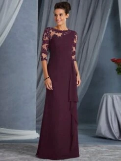 Women's Party Dress Lace Dress Long Dress Maxi Dress Blue Purple Wine Black 3/4 Length Sleeve Pure Color Lace Mesh Patchwork Fall Spring Crew Neck Hot Elegant Party Slim 2023 S M L XL XXL -Tesla Style ehybcz1659356905912