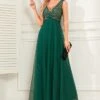 Women's Party Dress Sequin Dress Swing Dress Long Dress Maxi Dress Dark Green Sleeveless Pure Color Sequins Summer Spring Fall V Neck Formal Wedding Guest Evening Party 2023 S M L XL -Tesla Style eigidf1697090003992