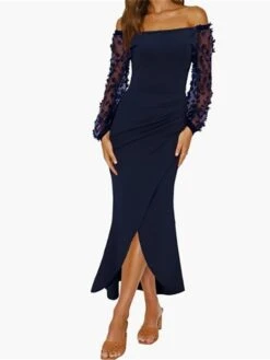 Women's Party Dress Cocktail Dress Wedding Guest Dress Long Dress Maxi Dress Black Wine Army Green Long Sleeve Pure Color Lace Spring Fall Winter Off Shoulder Fashion Winter Dress Wedding Guest